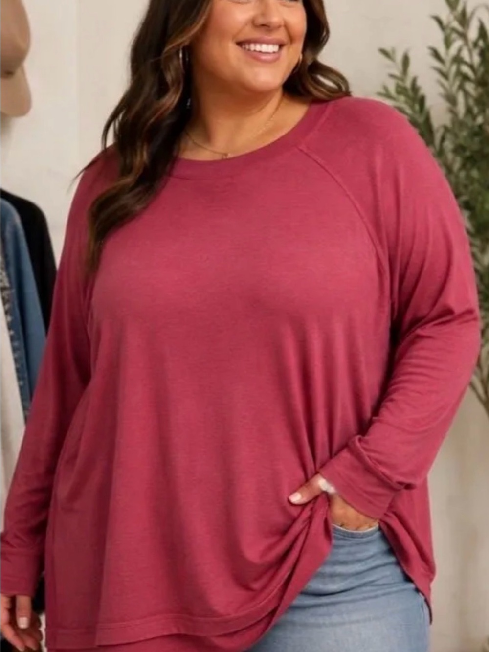 aerie Relaxed Long Sleeve Top in Berry Rose